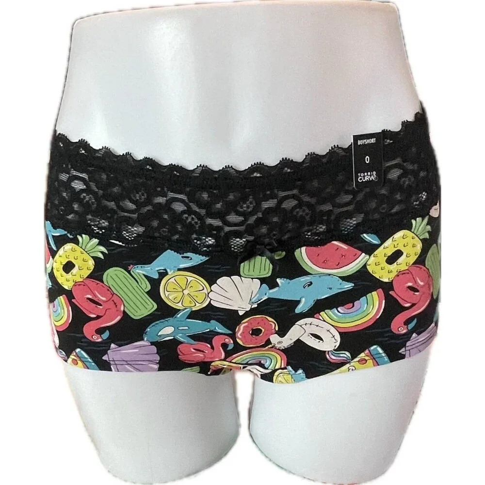Torrid 0 Summer Beach Pool Graphic Wide Lace Waistband Cotton Boyshort Panties - Picture 4 of 5